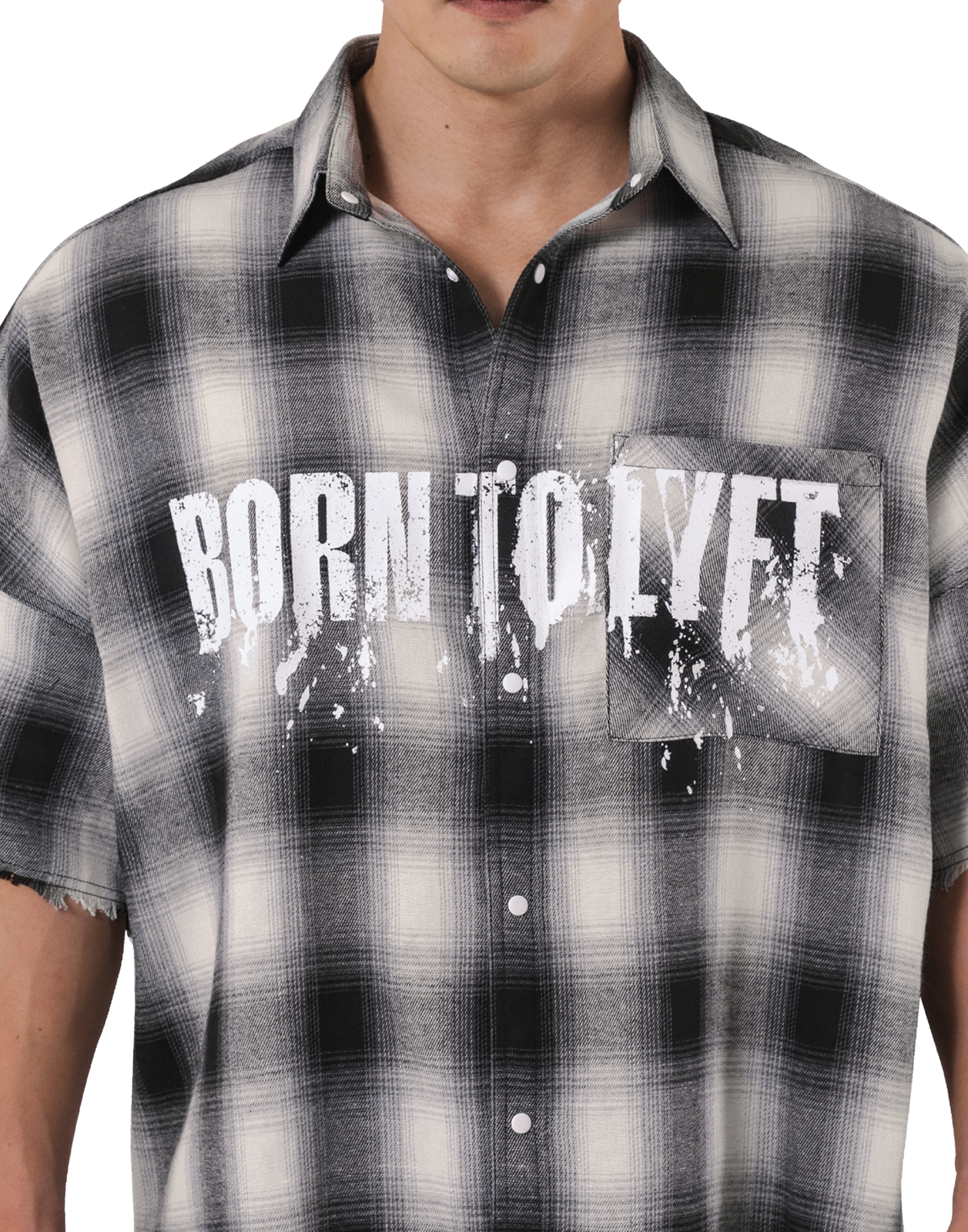 Oversize Cut-Off Check Shirt - Black – LÝFT Oversize Cut-Off Check Shirt - Black – LÝFT