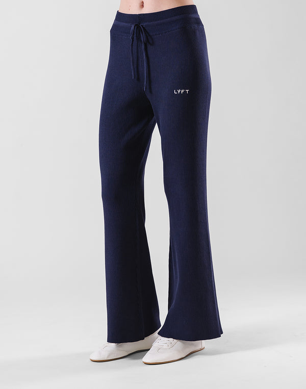 Rib Knit Flare Pants - Navy
