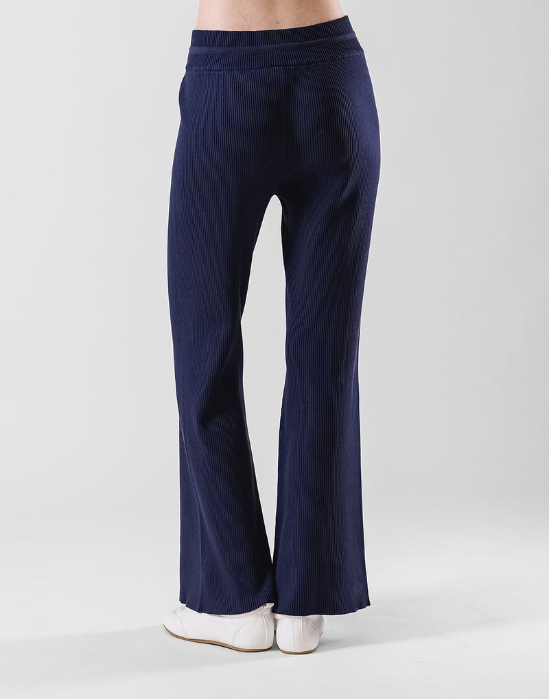 Rib Knit Flare Pants - Navy