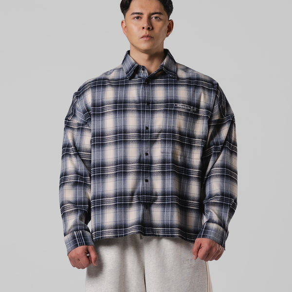 Script Logo Oversize Check Shirt - Navy – LÝFT