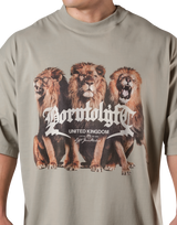 Lion Graphic Vintage Extra Big T-Shirt -Olive