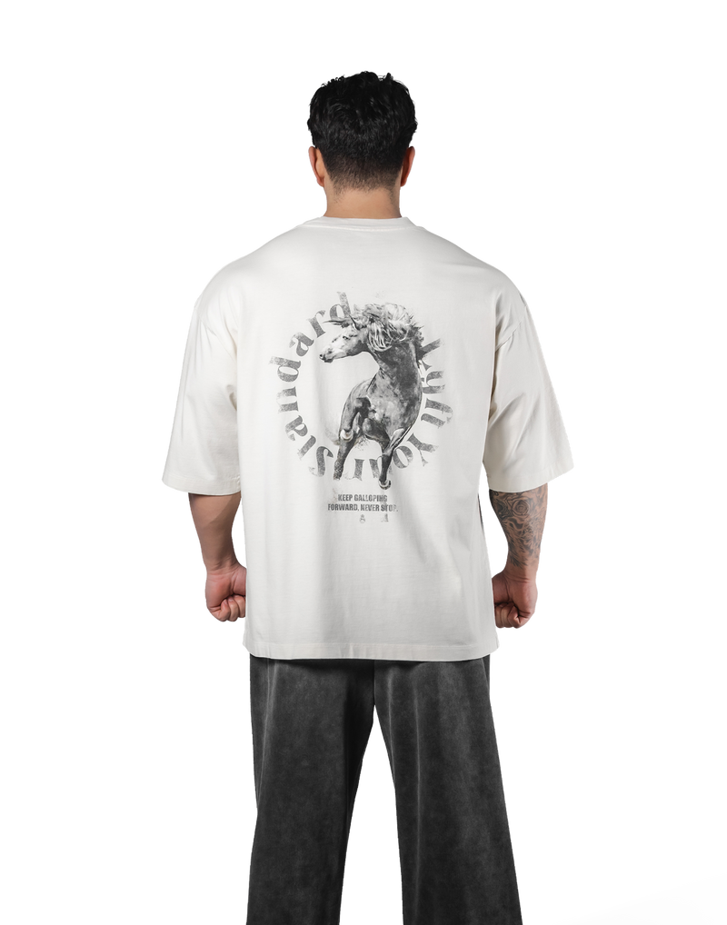 Horse Graphic Vintage Extra Big T-Shirt - Ivory