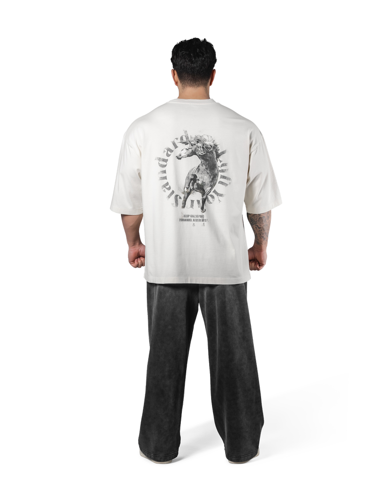 Horse Graphic Vintage Extra Big T-Shirt - Ivory