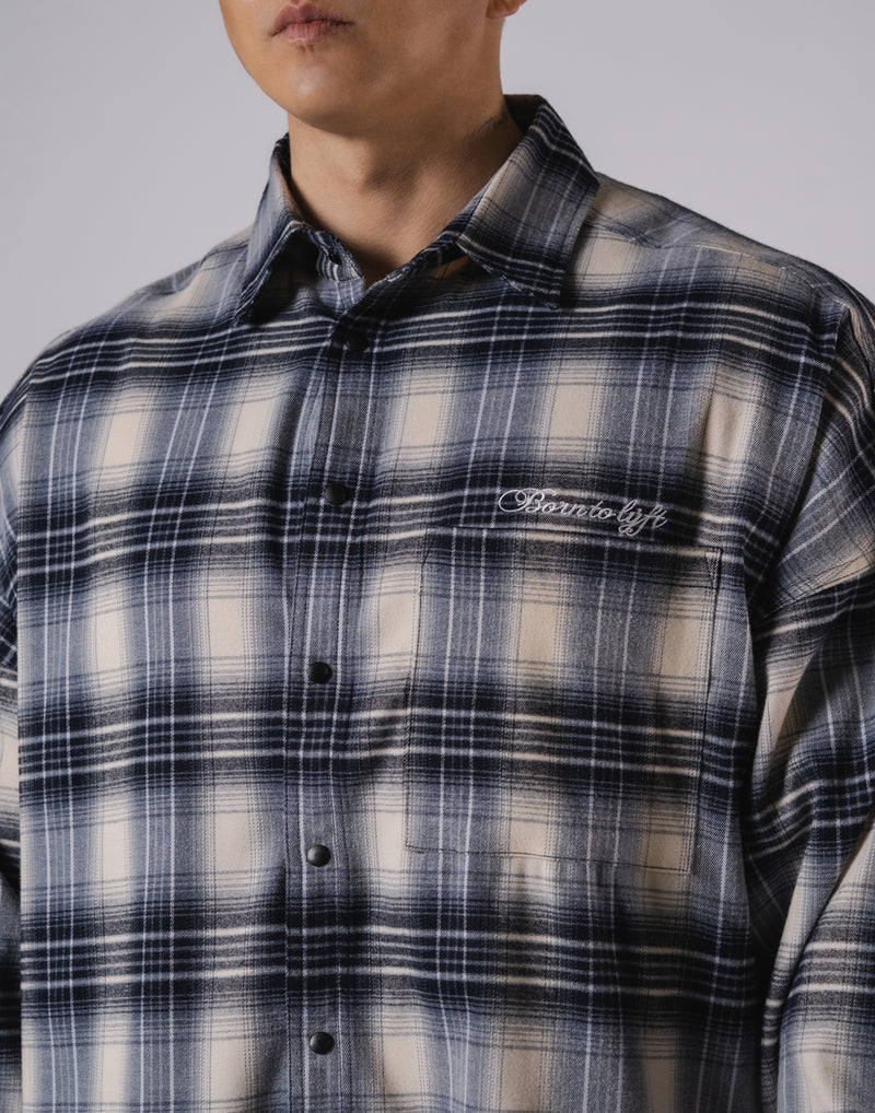 Script Logo Oversize Check Shirt - Navy – LÝFT