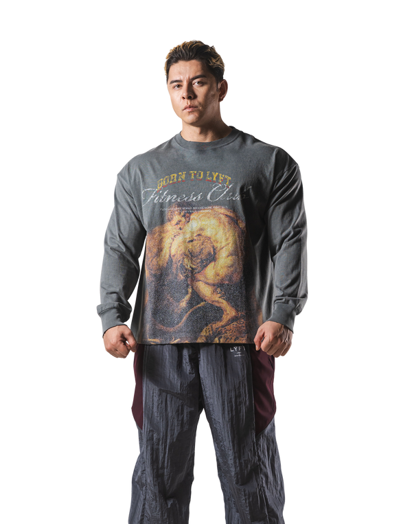 Herculean Graphic Vintage Long Sleeve Big T-Shirt - D.Grey