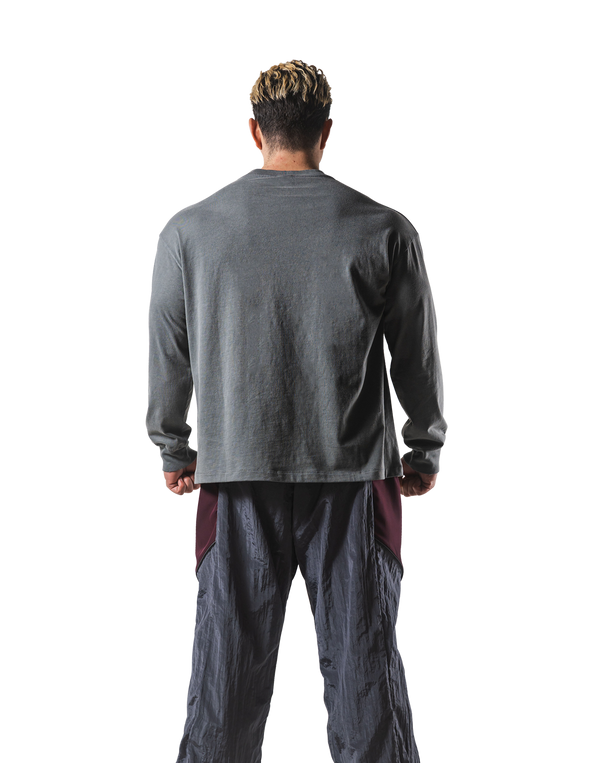 Herculean Graphic Vintage Long Sleeve Big T-Shirt - D.Grey