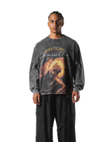 Herculean Graphic Vintage Long Sleeve Big T-Shirt - Black