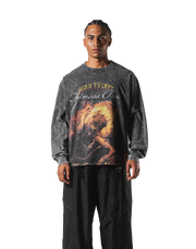 Herculean Graphic Vintage Long Sleeve Big T-Shirt - Black