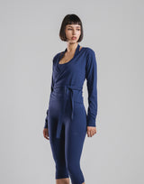 Comfortable Slim Wrap Top - Navy