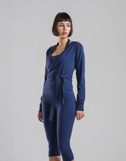 Comfortable Slim Wrap Top - Navy