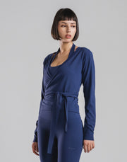 Comfortable Slim Wrap Top - Navy