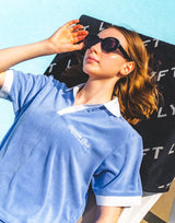 Bicolor Split Neck Pile T-Shirt - Blue