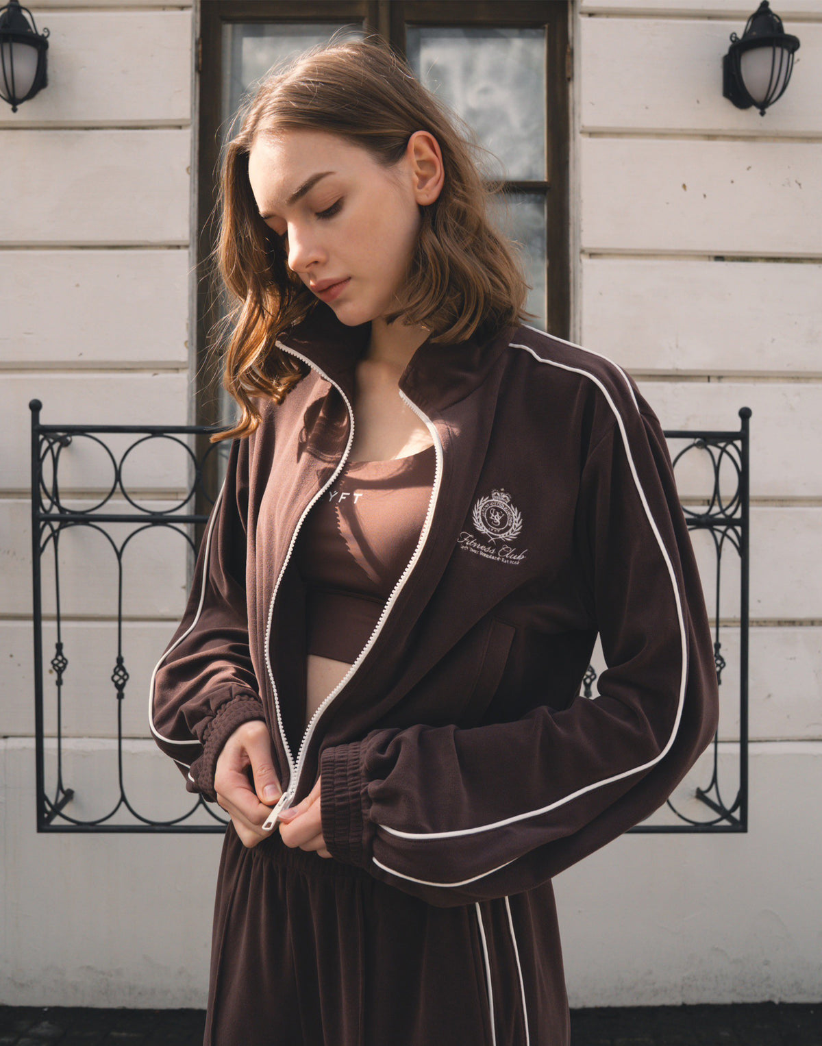 Velour Track Jacket - Brown