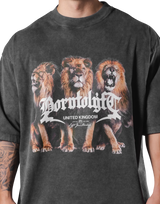 Lion Graphic Vintage Extra Big T-Shirt -Black