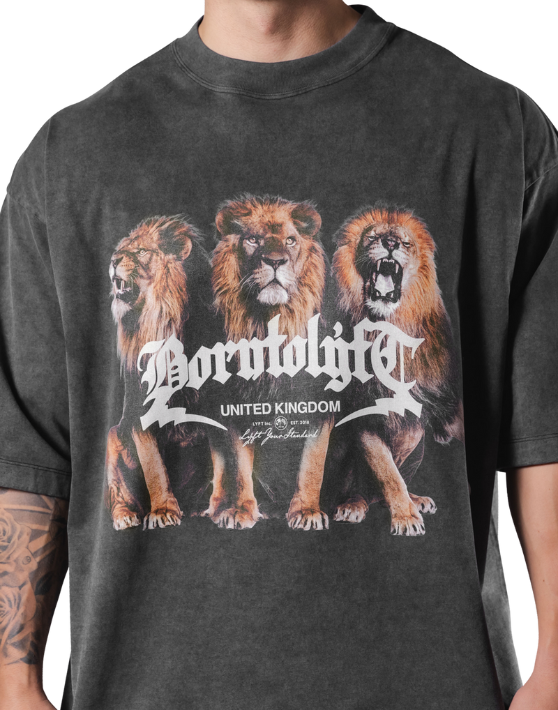 Lion Graphic Vintage Extra Big T-Shirt -Black