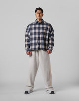 Script Logo Oversize Check Shirt - Navy