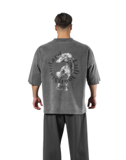 Horse Graphic Vintage Extra Big T-Shirt - D.Grey