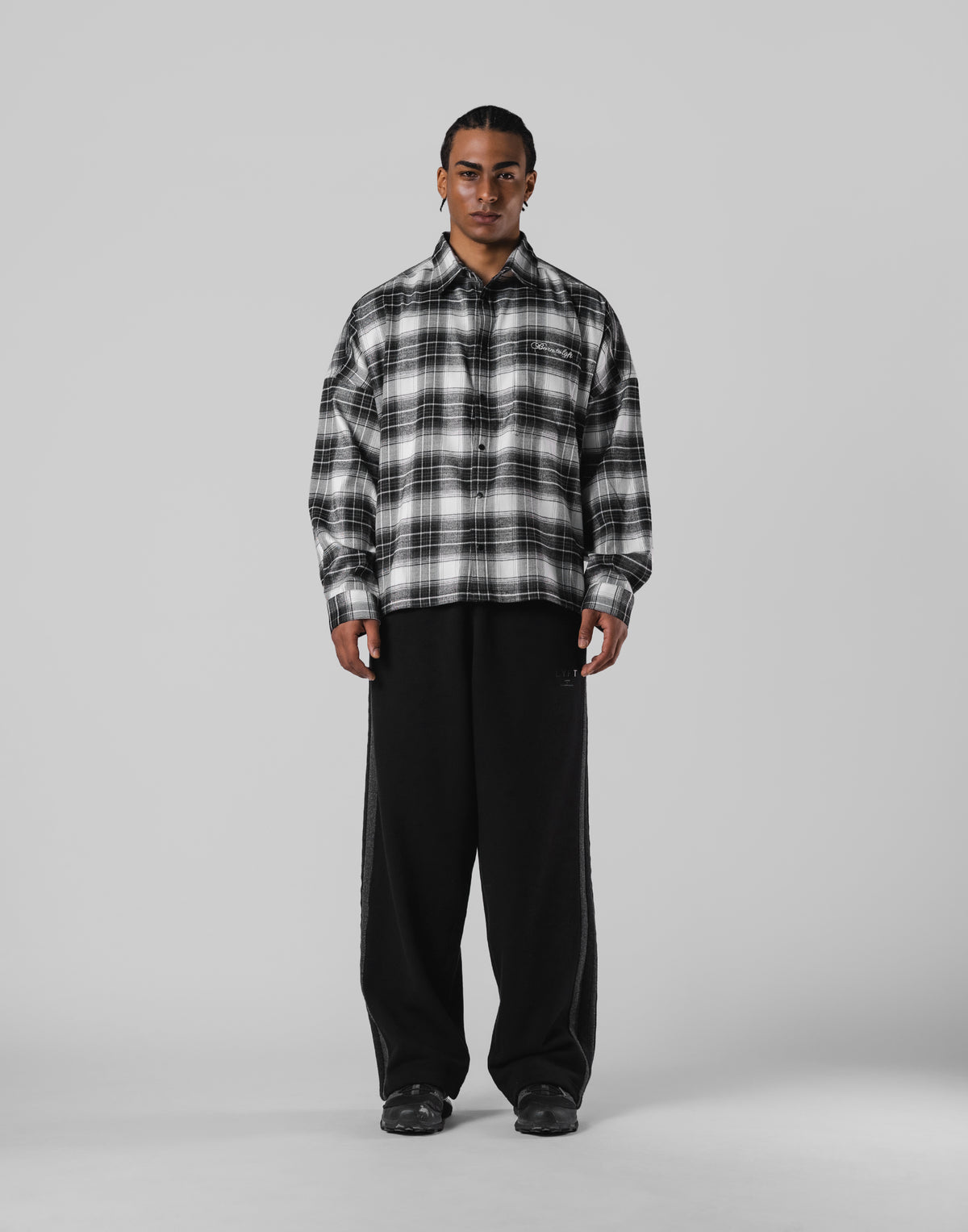 Script Logo Oversize Check Shirt - Black
