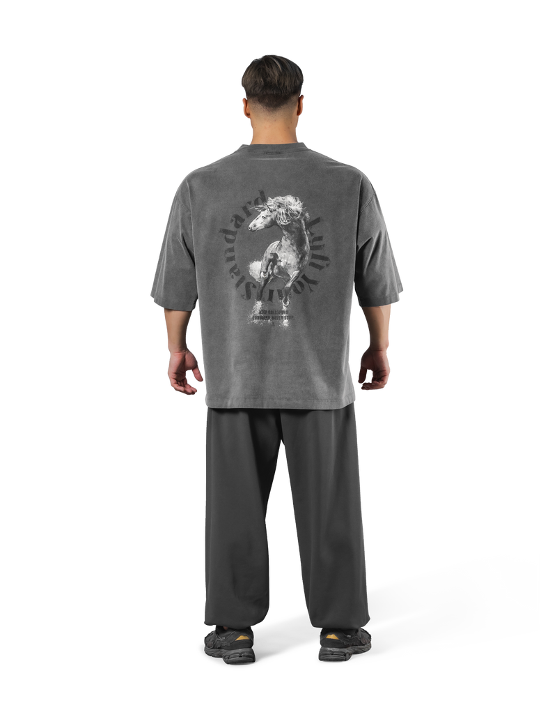 Horse Graphic Vintage Extra Big T-Shirt - D.Grey