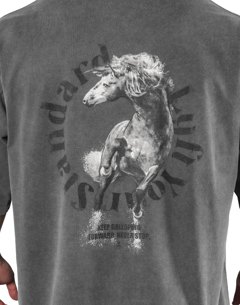 Horse Graphic Vintage Extra Big T-Shirt - D.Grey