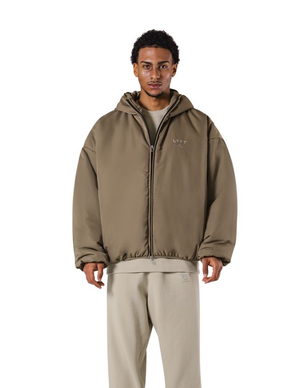 Oversize Hooded Puffer Jacket - Beige