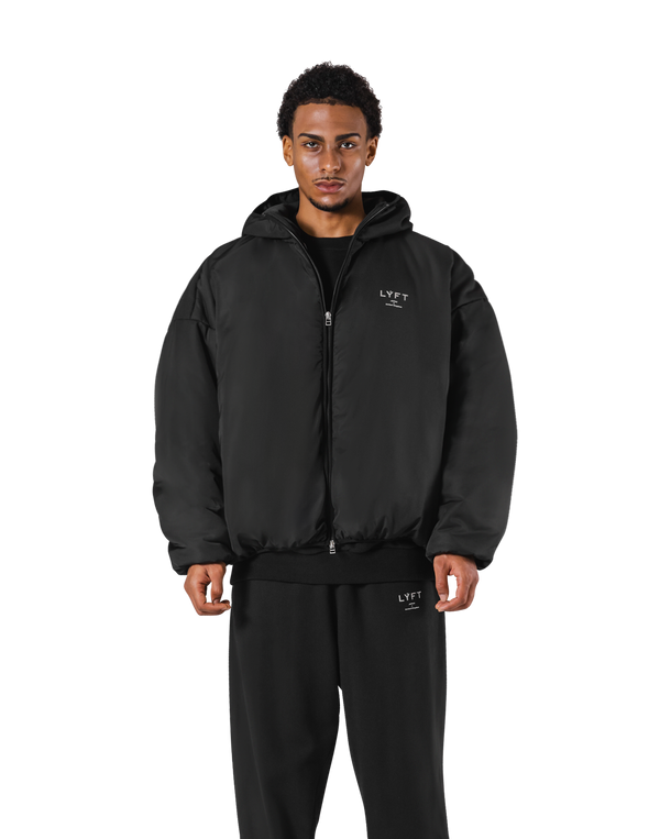 Oversize Hooded Puffer Jacket - Black