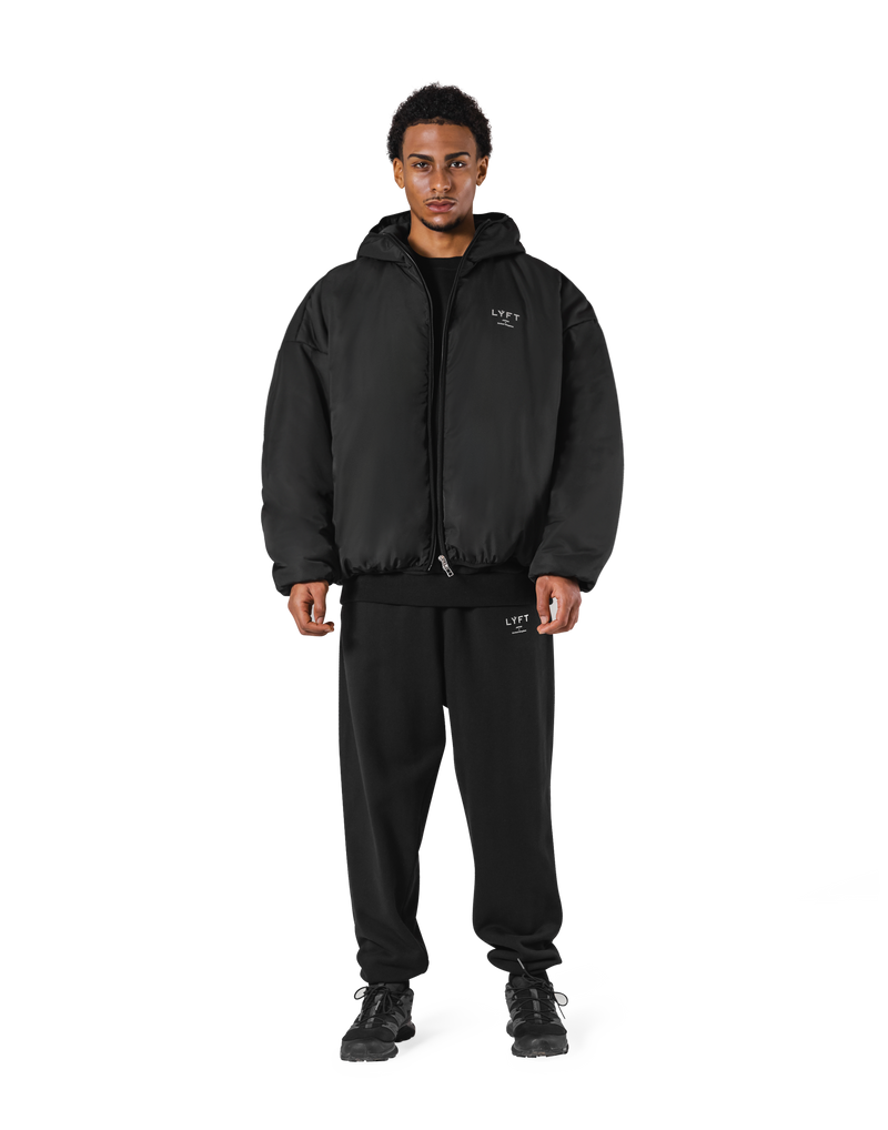 Oversize Hooded Puffer Jacket - Black