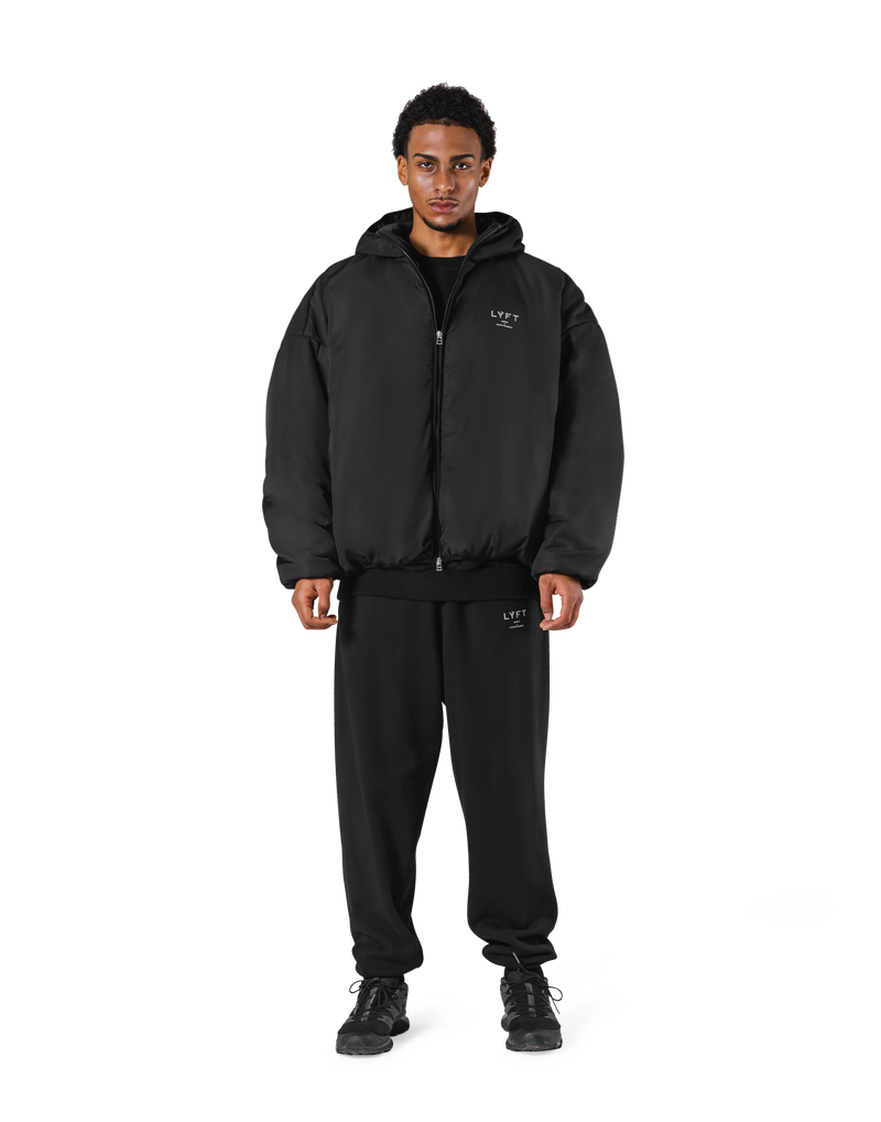 Oversize Hooded Puffer Jacket - Black