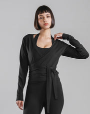 Comfortable Slim Wrap Top - Black