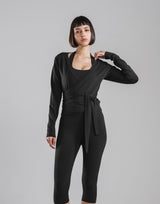 Comfortable Slim Wrap Top - Black