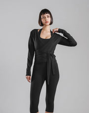 Comfortable Slim Wrap Top - Black