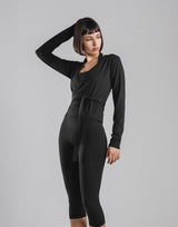 Comfortable Slim Wrap Top - Black