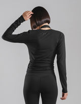 Comfortable Slim Wrap Top - Black
