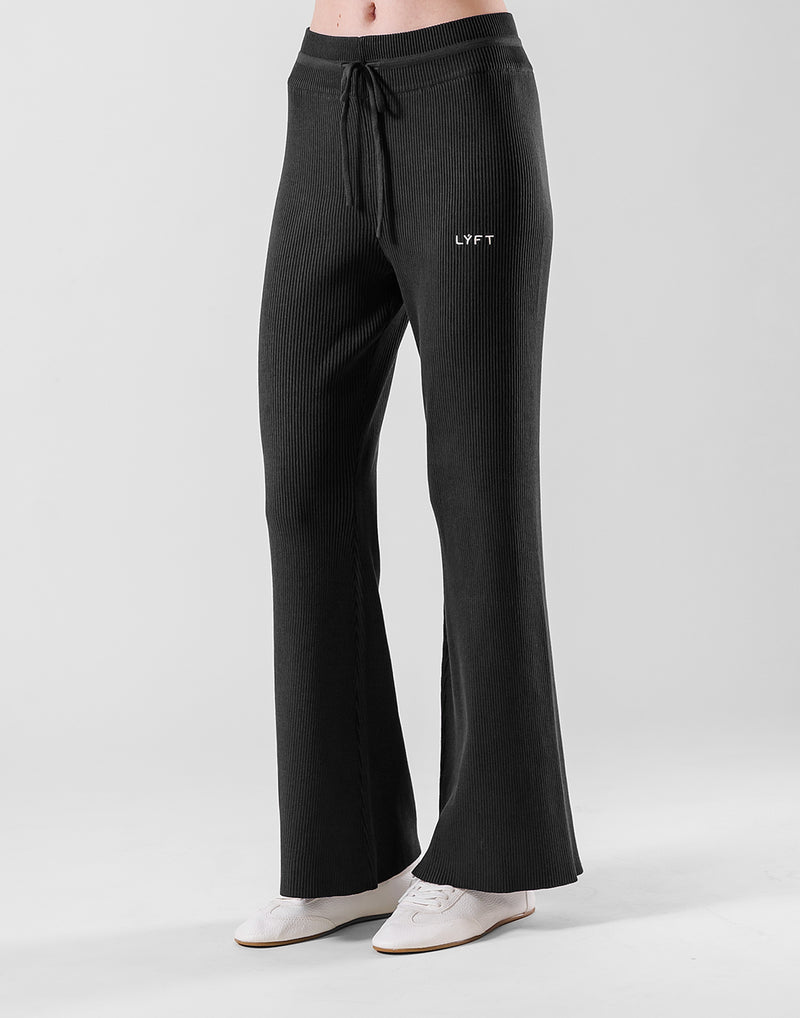 Rib Knit Flare Pants - Black