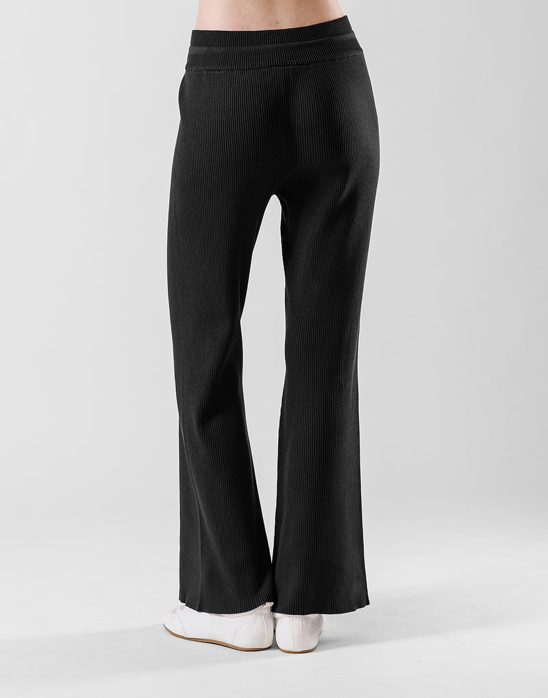 Rib Knit Flare Pants - Black