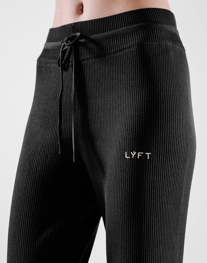 Rib Knit Flare Pants - Black