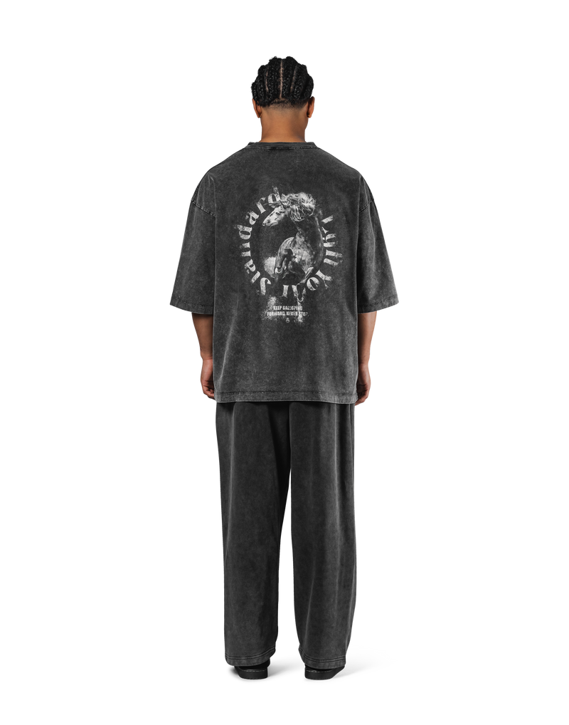 Horse Graphic Vintage Extra Big T-Shirt - Black