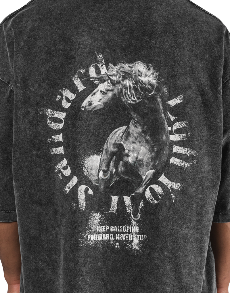 Horse Graphic Vintage Extra Big T-Shirt - Black