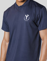 Laurel Y Stretch Button Neck T-Shirt - Navy