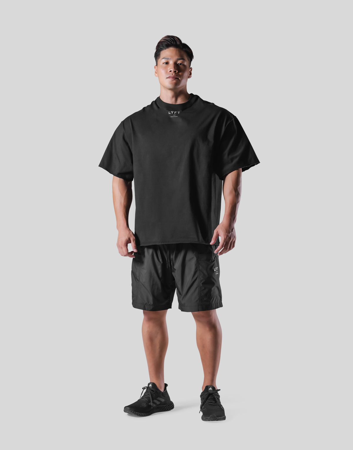 Back Emblem Cut-Off Big T-Shirt - Black