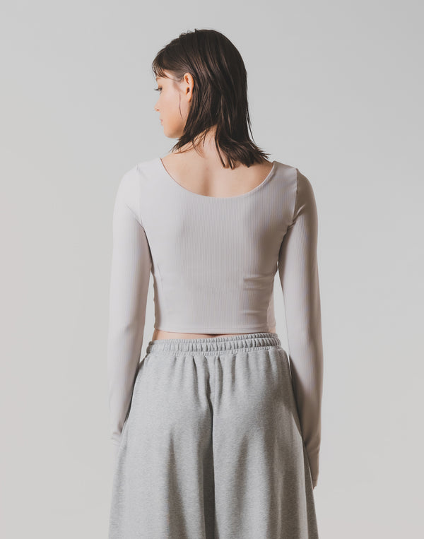 Square Neck Thumbhole Top - Beige