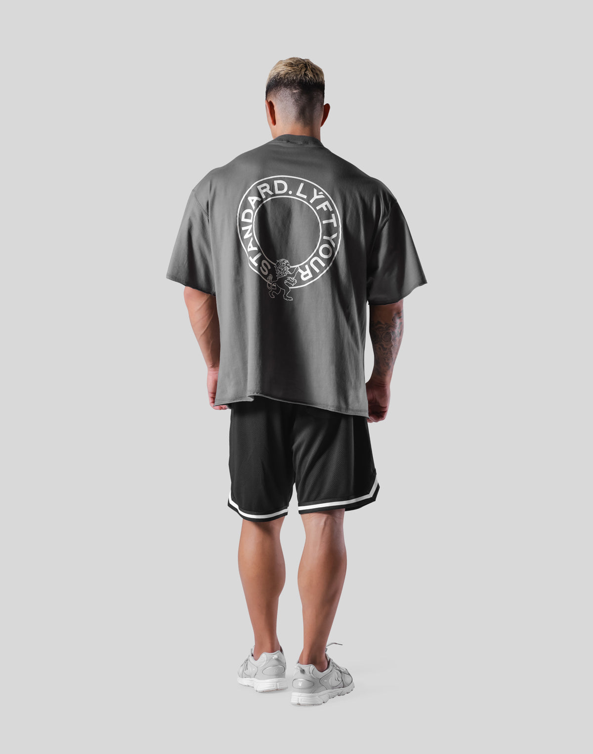 Back Emblem Cut-Off Big T-Shirt - D.Grey