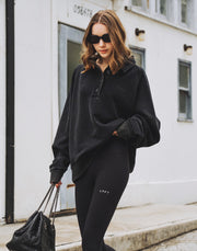 Raglan Sleeve Polo Sweatshirt - Black