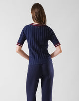 Tricolor Knit T-Shirt - Navy