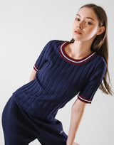 Tricolor Knit T-Shirt - Navy