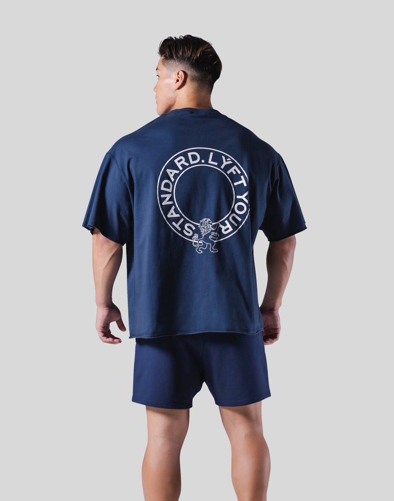 Back Emblem Cut-Off Big T-Shirt - Navy