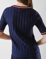 Tricolor Knit T-Shirt - Navy