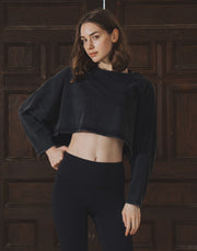 Loose Crop Long Sleeve Shirt - Black