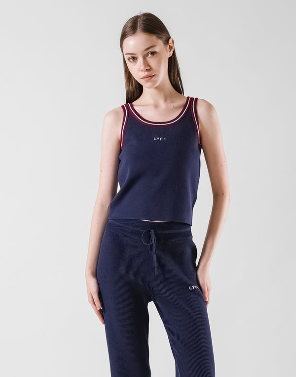 Tricolor Knit No Sleeve - Navy