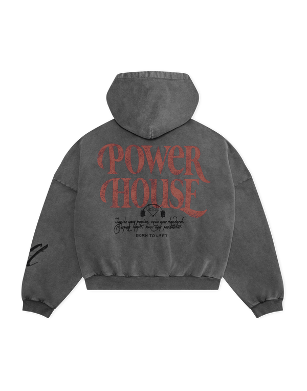 LÝFT × Power House Gym Vintage Zip-Up Sweat Hoodie - D.Grey